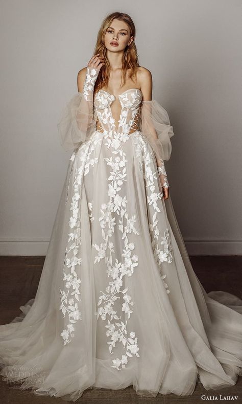 galia lahav spring 2022 bridal detached puff sleeves strapless sweetheart neckline fully embellished a line ball gown wedding dress chapel train (5) mv -- Galia Lahav Spring 2022 Couture Wedding Dresses | Wedding Inspirasi #wedding #weddings #bridal #weddingdress #weddingdresses #bride #fashion #collection:DoNotDisturb #label:GaliaLahav #season:Spring/Summer #week:202021 #year:2022 ~ Burgundy Prom Dress Long, Cheap Wedding Dress Boho, Cheap Lace Wedding Dresses, Sparkle Prom Dress, Beach Wedding Dress Boho, Galia Lahav, White Wedding Dress, Bohemian Wedding Dress, A Line Wedding Dress