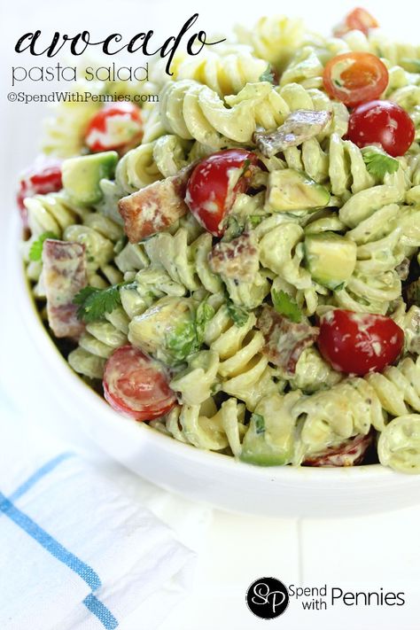 Avocado Pasta Salad - Spend With Pennies Avocado Pasta Salad, Resep Pasta, Avocado Pasta, Resep Salad, Avocado Dressing, Cold Pasta Salad, Cold Pasta, Salad Pasta, Pasta Salad Recipe