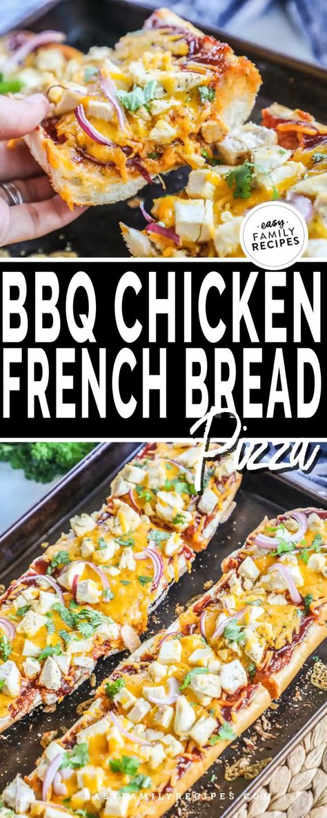 BBQ Chicken French Bread Pizza · Easy Family Recipes Chicken French Bread Pizza, Chicken French Bread, Chicken French, Barbecue Chicken Pizza, Easy Bbq Chicken, Chicken Pizza Recipes, French Bread Recipe, French Bread Pizza, Bbq Pizza