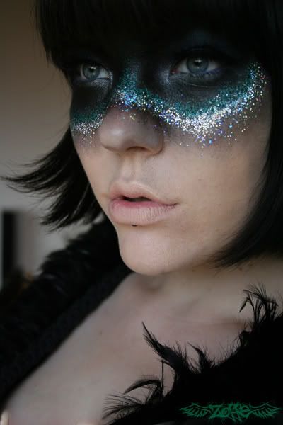 2009, September Nyx Halloween Costume, Glitter Mask Makeup, Nyx Goddess Cosplay, Night Goddess Makeup, Moon Goddess Makeup Halloween, Glitter Witch Makeup, Nyx Goddess Makeup, Selene Goddess Of The Moon Costume, Cosmic Witch Costume