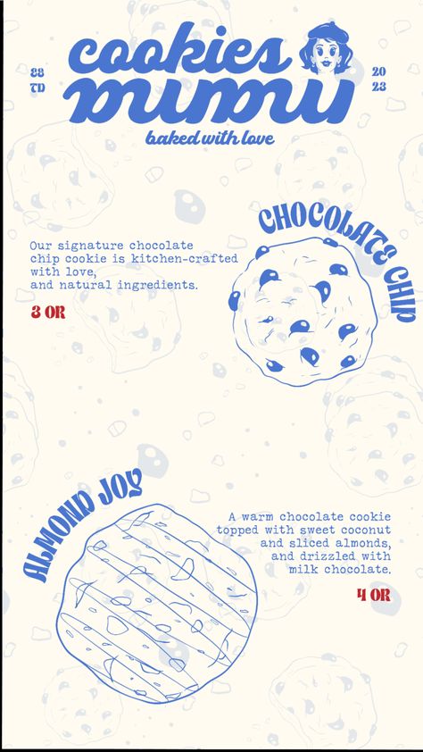 Caption For Cookies Post, Cookie Business Branding, Cookies Menu Design Ideas, Cookie Menu Design, Cookies Brand, Bakery Branding Design, Menu Design Layout, Brownie Packaging, Cookie Factory