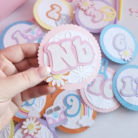 Tape Nails, Milestone Banner, Flower Birthday Party, Diy Birthday Banner, Large Paper Flowers, Monthly Milestone, Milestone Cards, Lasercut Design, Diy Cake