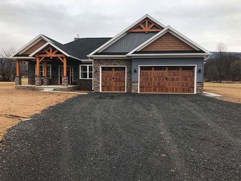 Gray And Cedar House Exterior, Gray House With Cedar Accents, Dark Grey Houses, Dark Homes, Gray House Exterior, Residential Garage Doors, Gray House, Residential Garage, Garage Door Installation