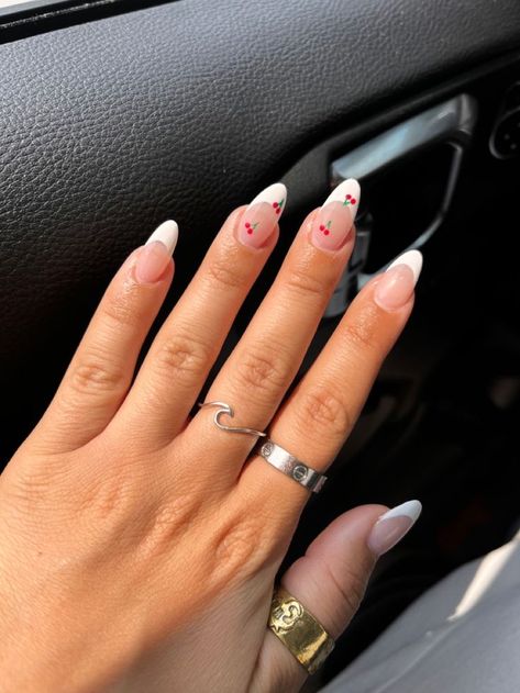 Cherry Nails French Tip, Summer Nails Cherry, Nails Cherry, Posh Nails, Bridal Nails Designs, Pink Nail Art Designs, Nails French Tip, November Nails, Hello Nails