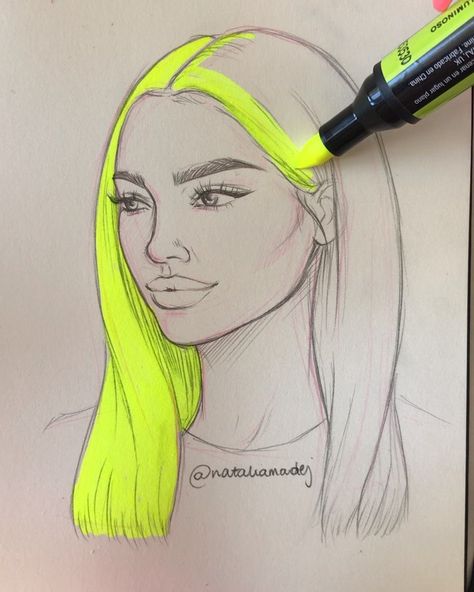 Highlighter Art, Makeup Drawings, Natalia Madej, Creative Drawings, Makeup Drawing, Tutorial Hair, Girl Drawing Sketches, Drawings Ideas, Beautiful Art Paintings