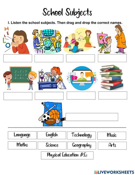 Subject Worksheet, Music Math, English For Beginners, Classroom Language, School Worksheets, Vocabulary Worksheets, English Worksheets, Phonics Activities, Kindergarten Reading