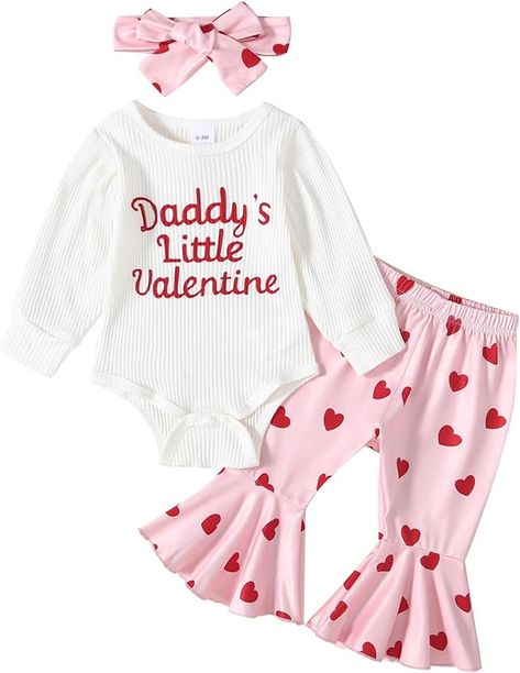 ADXSUN Baby Girl Valentine's Day Outfits Heart Print Romper+Flared Pants+Headband Infant Clothes 0-18 Months Toddler Valentine Outfits, Baby Valentines Outfit, Cute Valentines Day Outfits, Newborn Photography Outfit, Photography Outfits, Preemie Clothes, Baby Coming Home Outfit, Infant Clothes, Valentines Day Baby