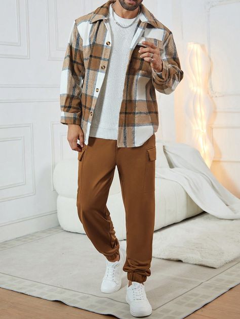 Men's Plaid Loose Fit Shirt & Nordic Style 2pcs Set (Family Matching Outfits, Sold Separately In Sets Of 3) Multicolor Casual    Plaid  Non-Stretch  Men Clothing, size features are:Bust: ,Length: ,Sleeve Length: Men’s Street Style Casual, Men’s Fall Clothing Styles, Male Fashion Influencer, Bigger Man Fashion Outfits, Men In 30s Fashion Casual, Fall Outfits 2024 Trends Men, Nordic Outfit Men, Cute Fall Outfits Men, Yellow And Brown Outfits Men