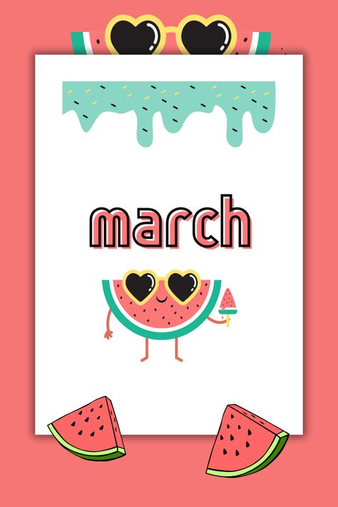 Bullet Journal A5 Printable - Monthly Title – Instant Digital download for your Bujo - March - Watermelon Theme Title Bullet Journal, Bujo Watermelon, Watermelon Journal Ideas, Journal Title Page, Pool Bullet Journal Theme, June Bullet Journal Cover, Bullet Journal Title Page, Watermelon Bullet Journal Theme, Bullet Journal Titles