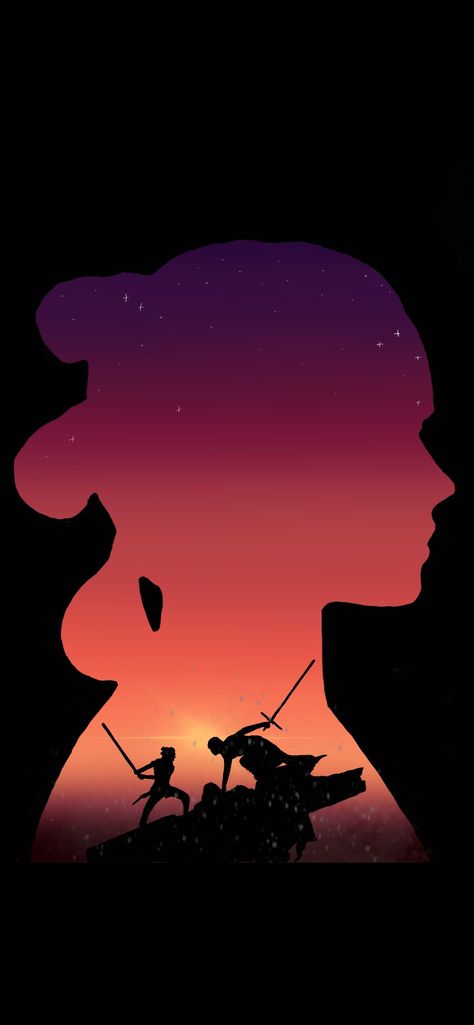 Silhouette art, Star Wars Reylo Tattoo Ideas, Star Wars Battle Art, Rey Skywalker Wallpaper, Star Wars Silhouette Art, Starwars Silhouette Art, Star Wars Sunset, Star Wars Canvas Painting, Star Wars Art Painting, Star Wars Canvas Art