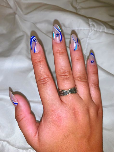 Blue Evil eye! Dark Blue Nails, Casual Nails, Simple Nail Designs, Blue Evil Eye, Xmas Nails, Minimalist Nails, Blue Nails, Evil Eye, Nail Designs