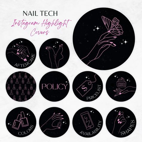 Black and Pink Sparkle Instagram Highlight Icons for Nail Techs #Instagram_Vs_Real_Life #Instagram_Business_Marketing #Instagram_Vs_Reality #Foodie_Instagram https://www.theworldaccordingtome.org/1947184_stunning-instagram-highlight-covers-icons-trendy-aesthetic-designs/?72-trendy-black-and-purple-lifestyle-highlight-instagram-icons-digital-download Nail Ig Highlight Cover, Instagram Highlight Covers For Nails, Instagram Highlight Covers Nail Tech, Nail Tech Instagram Highlights, Nail Page Instagram, Nails Instagram Highlight Cover, Highlight Nails Instagram, Nail Tech Instagram Posts, Nail Tech Logo Design