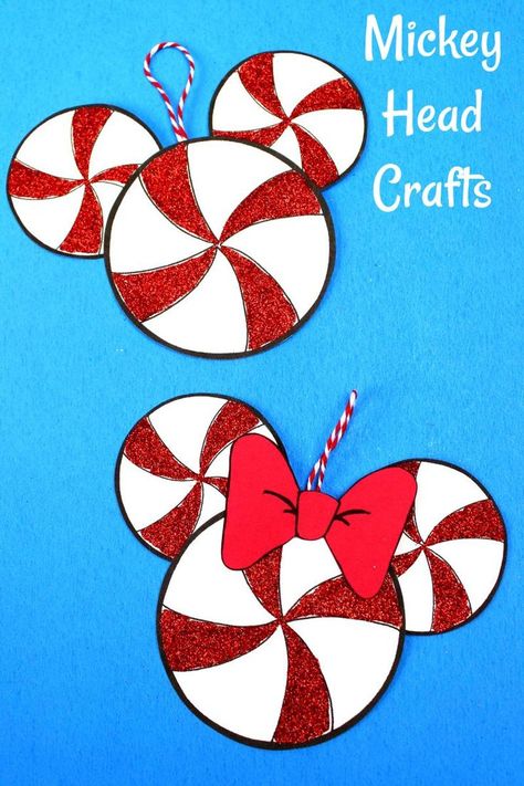 Disney Inspired Free Printable Peppermint Mickey Head Craft #DisneyOrnament #MickeyHeadCrafts #DisneyCrafts #PeppermintCrafts #CandyCrafts Sticker Crafts For Adults, Disney Christmas Classroom, Disney Christmas Printables, Minnie Mouse Template, Disney Christmas Crafts, Disney Cruise Door Decorations, Minnie Ornaments, Mickey Mouse Crafts, Disney Swag