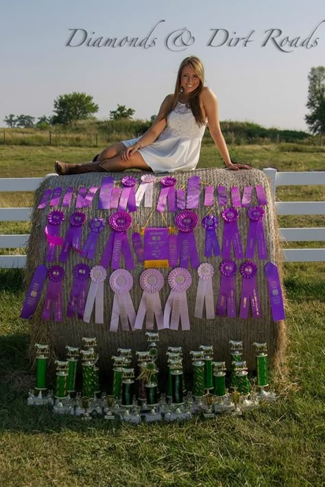 Gotta have those ribbon and trophies in your senior picture. -i should have done this with my horse and 4-h and track ribbons How To Display 4h Ribbons, Senior Pictures 4h Ribbons, 4h Senior Pictures Animals, Senior Picture Ideas With Show Cattle, Senior Pictures With Trophies, Livestock Banner Senior Pictures, 4h Senior Picture Ideas, Senior Pictures With Show Cattle, Senior Pictures At The Fair