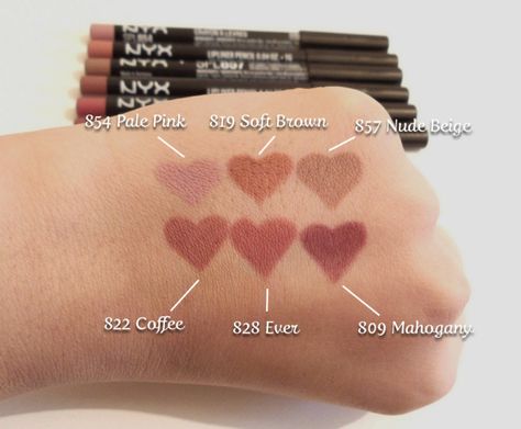 Velvet Teddy Mac, Pelo Color Vino, Nyx Slim Lip Pencil, Nyx Lip Liner, Lip Pencil Colors, Mac Velvet Teddy, Nyx Lip, Lipstick Swatches, Makeup Swatches