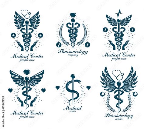 Download Set of vector Caduceus logotypes can be used in cardiology, rehabilitation and as medical clinic emblems. Stock Vector and explore similar vectors at Adobe Stock. Nursing Symbol Tattoo, Internal Medicine Logo, Medicine Tattoo, Medical Alert Tattoo, Clinical Pharmacy, Bleach Tattoo, Nurse Symbol, Ems Tattoos, Medicine Logo