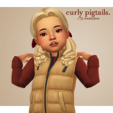 Cowplant Pizza's Curly pigtails - Long hairstyles ~ Sims 4 Hairs Sims 4 Todlers Cc Hair Maxis Match, The Sims 4 Todlers Cc Hair, Sims 4 Cc Toddler Hair, Sims 4 Toddler Hair, Curly Pigtails, Toddler Hair Sims 4, Sims 4 Curly Hair, Toddler Cc Sims 4, San Myshuno