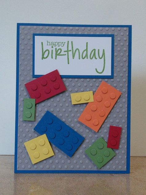 Handmade Lego Birthday Card, Lego Birthday Card Ideas, Princess Birthday Card Diy, Lego Card Ideas, Lego Birthday Card Diy, Boys Cards Birthday, Lego Birthday Cards Handmade, Stampin Up Boys Birthday Cards, Lego Cards Handmade