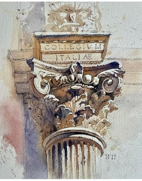 Architecture Watercolor, Corinthian Order, Culture Project, Architecture Antique, Architecture Facade, Greek Architecture, Watercolor Architecture, Architecture Sketchbook, Architecture Concept Drawings