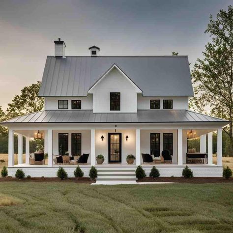 White Modern Farmhouse, Barn Style House Plans, Dream Life House, Modern Farmhouse Exterior, Barn Style House, Cute House, Farmhouse Exterior, Farmhouse Style House, Farmhouse Plans