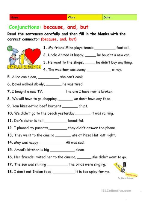 Assessment: and, but, because - English ESL Worksheets for distance learning and physical classrooms And But Because Worksheet, And But Worksheet, Conjunctions Worksheet, Uncountable Nouns, Linking Words, Basic Grammar, Learning English For Kids, English Grammar Worksheets, Grammar Practice