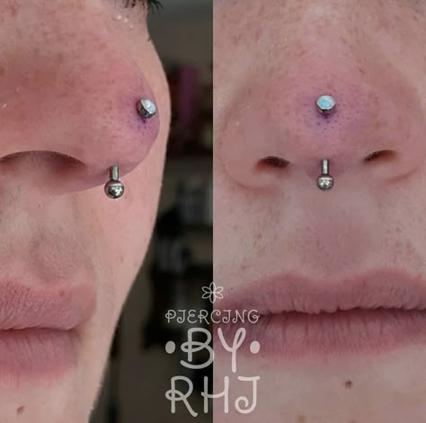 Two Nose Piercings, Nose Piercing Healing, Crazy Piercings, Nose Piercing Bump, Rhino Piercing, Smiley Piercing, Tattoo People, Cool Piercings, Weird Tattoos