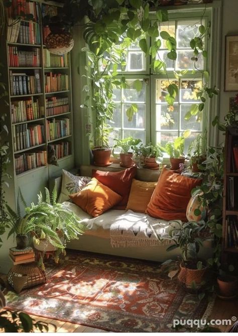 Window Decor Ideas Diy, Fairycore Library, Bohemian Conservatory, Cottage Core Living Room Aesthetic, Small Home Library Aesthetic, Bedroom Window Decor Ideas, Window Decor Ideas Bedroom, Room Window Decor Ideas, Diy Window Decor