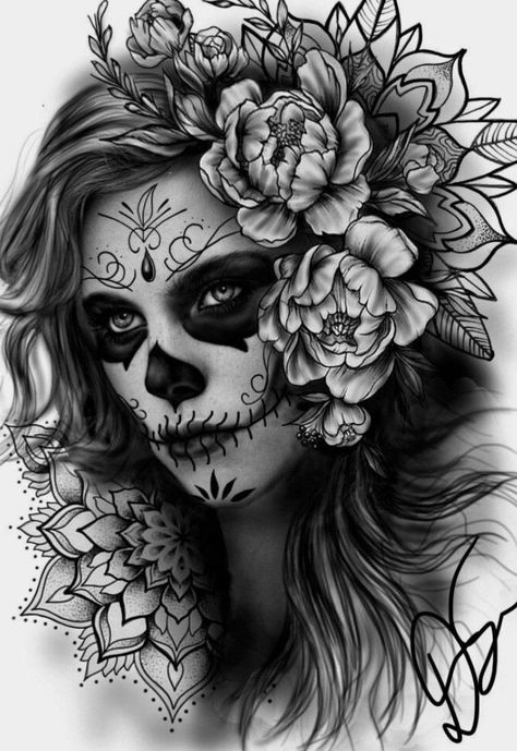 Pin by Nicole Dammon on tattoos in 2022 | Skull girl tattoo, Feminine skull tattoos, Skull sleeve tattoos Candy Skull Tattoo For Women, Realism Sleeve Tattoo, Skull Figurines, Pretty Skull Tattoos, Day Of Dead Tattoo, La Muerte Tattoo, Sugar Skull Girl Tattoo, Candy Skull Tattoo, Feminine Skull Tattoos