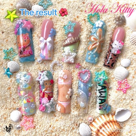 Chunky Nails, Gyaru Nails, Hawaii Nails, Punk Nails, Hello Kitty Nails, Pretty Gel Nails, Really Cute Nails, Unique Acrylic Nails, Kawaii Nails