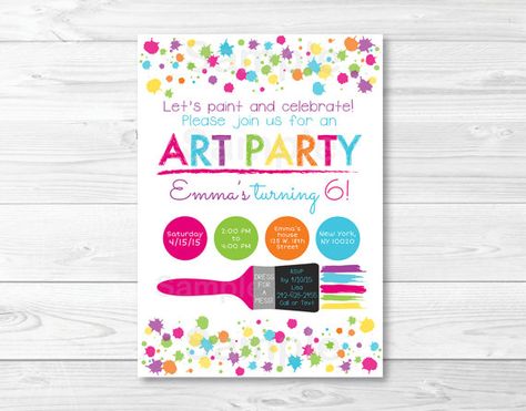 Art Party Birthday Invitation / Rainbow Art by LittlePrintsParties Girl Art Birthday Party, Birthday Art Party, Rainbow Art Party, Art Party Birthday, Kids Art Party, Colour Party, Art Party Invitations, Rainbow Invitations, Painting Birthday