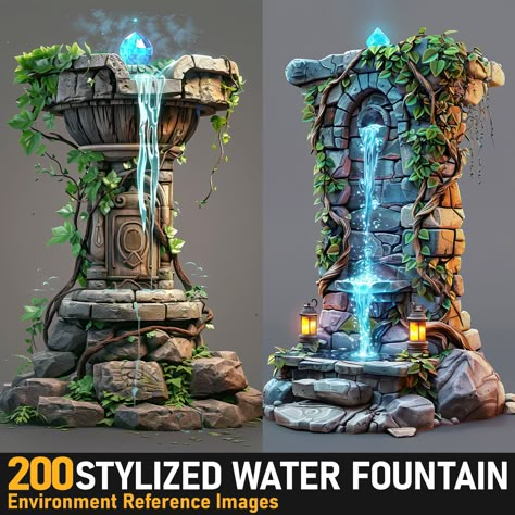 Stylized Water Fountain|4K Reference Images,  on ArtStation at https://www.artstation.com/artwork/oJX40w Stylized Water, Fish Fountain, Work Profile, Water Fountain Design, Statue Fountain, Dnd Crafts, Concept Draw, Environment Reference, Environment Props