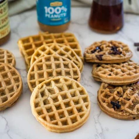 Peanut Butter Waffles - Divalicious Recipes Peanut Butter Waffle, Peanut Butter Egg, Peanut Butter Waffles, Egg Waffles, Egg Waffle, Banana Peanut Butter, Peanut Butter Eggs, Two Ingredient, Sugar Free Maple Syrup