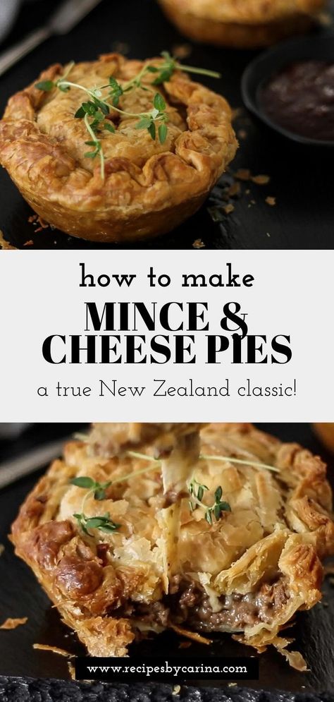 If you’ve ever wondered if you can make your favourite bakery NZ Mince and Cheese pie at home, the answer is 100% yes! The beef mince filling requires a few ingredients to get that really delicious savoury flavour and you can either use store bought pastry or go the extra mile and make it yourself! They're a real crowd-pleaser! Minced Beef Pie, Mincemeat Pie, Savoury Mince, Cheese Pie Recipe, Mince Pie Recipe, Minced Beef Recipes, Meat Pie Recipe, Minced Meat Recipe, Beef Pies