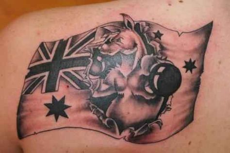 The Boxing Kangaroo. | The 14 Most Fair Dinkum Aussie Tattoos Known To Man Aussie Tattoo Ideas, Australian Flag Tattoo, Missy Tattoo, Aussie Tattoo, Land Tattoos, Boxing Kangaroo, Aboriginal Tattoo, Aussie Flag, Stammestattoo Designs