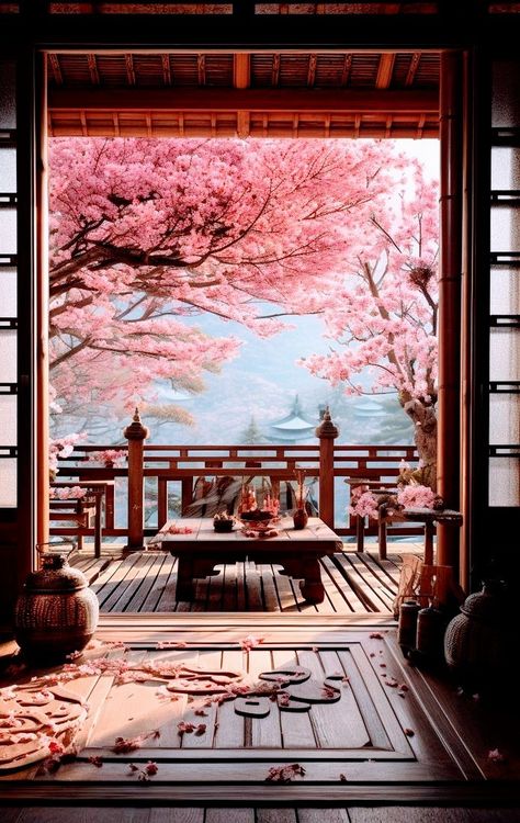 Cherry Blossom Landscape, Pretty Architecture, Stone Pathways, Machiya House, Japanese Onsen, Asian House, Arte Aesthetic, Chinese House, Colour Drawing