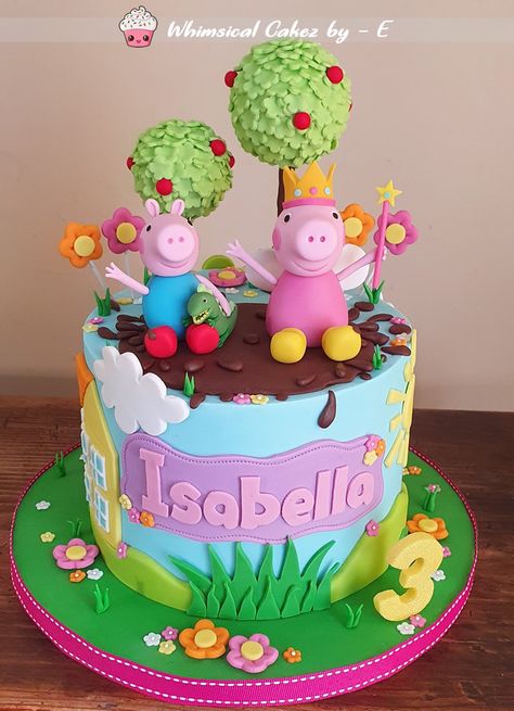 Peppa And George Cake, Pepa Pig Cake Girls, Peppa Pig Chocolate Cake, Birthday Bbq Food, Pepa Pig Birthday Cake, Peppa Pig Theme Cake, Peppa Pig Fondant, Tortas Peppa Pig, Bolo Da Peppa Pig