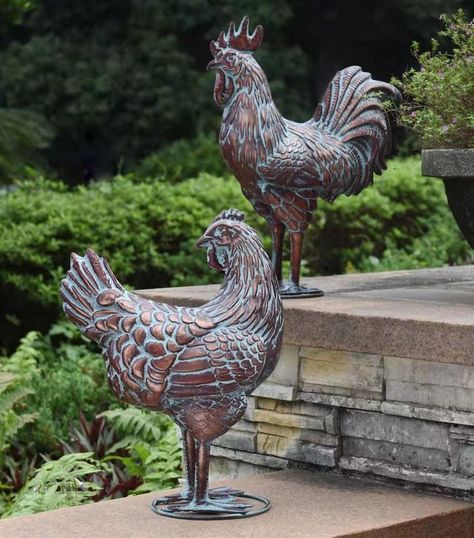 CLYB Antique Copper Rooster Statue, Garden Sculptures & Statues, Set of 2 Metal Chicken Decor, Garden Sculpture for Outdoors, Lawn Hen Art Ornaments for Backyard, Patio, Kitchen and Home Decoration Rooster Statue, Rooster Kitchen Decor, Metal Chicks, Statue Garden, Metal Rooster, Metal Chicken, Decor Sculpture, Garden Sculptures, Rooster Decor