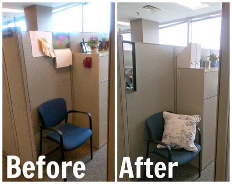 Small Cubicle Organization, Cubicle Wall Covering, Cubicle Privacy Ideas, Chic Cubicle Decor, Work Cubicle Decor Ideas, Small Cubicle Decor, Work Office Decor Professional, Work Cubicle Decor, Office Decoration Ideas