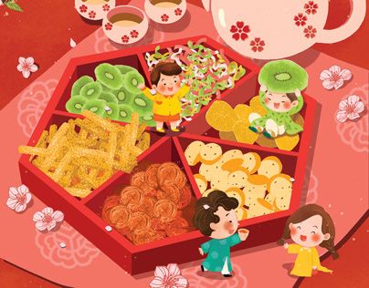 Illustration System, Character Elements, Indian Character, New Year's Snacks, Tet Holiday, New Year's Food, Happy Lunar New Year, Red Packet, Art Tree