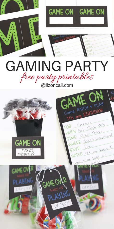 The Ultimate gaming party free printables. Party Banner, invitations, food tags and goody bag tags. Game On Party, Gamers Party Ideas, Game Truck Party, Gaming Birthday, Birthday Party Invitations Free, Gaming Party, Laser Tag Party, Gamer Party, Laser Tag Birthday