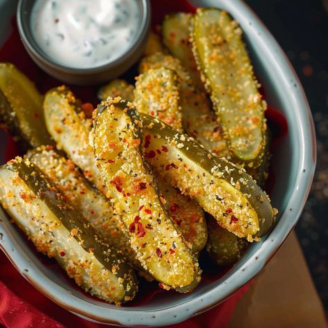 Air Fryer Pickles Spears, Air Fryer Pickles, Air Fryer Fried Pickles, Strawberry Rhubarb Pie Filling, Deep Fried Pickles, Spicy Aioli, Pickles Recipe, Snack Platter, Rhubarb Pie