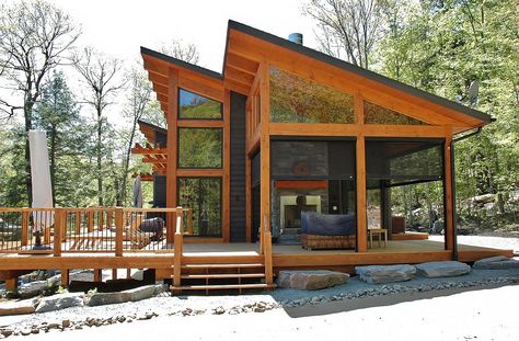 Prefabricated Cabins, Prefab Cabins, Modern Mountain Home, House With Porch, Tiny House Cabin, Small Cabin, Cabin In The Woods, Cabins And Cottages, Modern Cabin