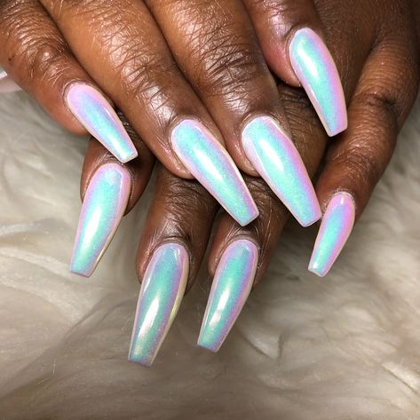 Unicorn Chrome 😍🦄💅🏾 by @Jayyceapri on Instagram #blackgirlnails #chrome #pink #blue Unicorn Chrome Nails, Unicorn Chrome, Pink Chrome Nails, Natural Nail Art, Chrome Nail Powder, Chrome Nails Designs, Hot Pink Nails, Unicorn Nails, Vacation Nails