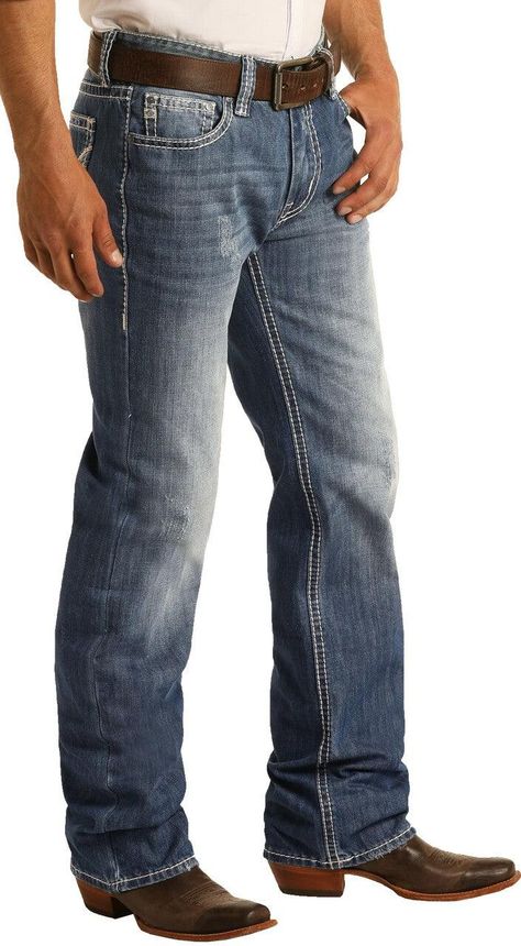 Rock & Roll Cowboy Double Barrel Relaxed Fit Boot Jeans M0S1612 Mens Western Jeans, Mens Cowboy Boots Outfit, Cowboy Jeans, Cowboy Pants, Country Things, Disco Cowgirl, Leather Duffel Bag, Leather Duffel, Western Store