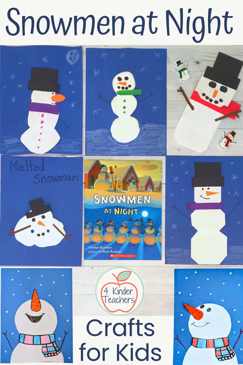 7 cute snowman crafts for kindergarten students Snowmen Theme Preschool, Snowman At Night Craft, Snowmen At Christmas Activities, Snowman Activities For Kindergarten, Snowman At Night Activities, How To Catch A Snowman Activities, Snowmen At Night Craft, Sneezy The Snowman Craft, Sneezy The Snowman Activities