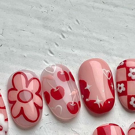 Noelle Fuyu Nails on Instagram: "I just launched my online shop for press-on nails! I’ve been thinking about this for too long and now I’m actually doing it!! This is my first online shop that I’ve built, so please let me know if there’s any technical difficulties or issues. Unfortunately I’m only shipping to the U.S. for now, but hopefully if there’s enough demand, I’d love to send internationally in the future! I have five designs ready for you to pick, but I’m open to custom designs (whic Custom Press On Nail Designs, I Love Me Nails, Nail Inspo Almond, I Do Nails, Rave Nails, Retro Nails, Happy Nails, Cute Nail Art Designs, Simple Gel Nails