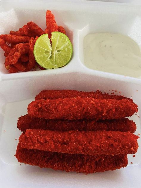 Hot Cheetos Food, Snacks With Hot Cheetos, Healthy Hot Cheetos Alternative, Hot Cheetos Seafood, Black Hot Cheetos, Cheese Sticks, Soul Food, Pickles, Savoury Food