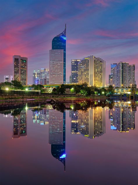 Jakarta - Capital of Indonesia | #Jakarta #Indonesia #CityIn #Incognito Jakarta City, Adventure Travel Explore, Scenic Roads, Exotic Places, Evening Sky, City Wallpaper, Travel List, Dream Vacation, Travel Goals