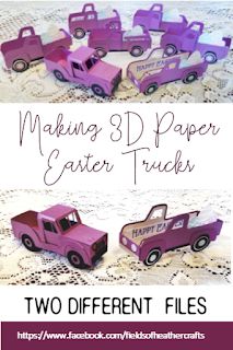 Fields Of Heather: 3D Paper Easter Trucks - two files compared Paper Truck Template, Origami Candy, Paper Cars, Theater Lighting, Mini Easter Basket, Chair Socks, Red Truck Decor, Truck Decor, Ladybug Crafts