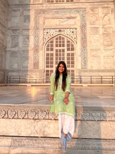 wearing green chikankari modal kurta Green Chikankari Kurta, Vrindavan Photography, Vrindavan Photography Pictures, Desi Fits, Chikankari Kurta, Pani Puri, Poses Women, Insta Ideas, Wear Green